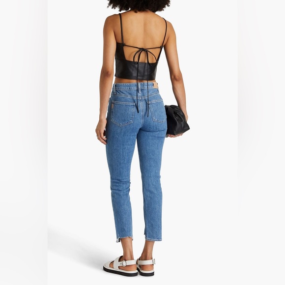 Paige Anthropologie High Rise Sarah Straight Distressed Cropped Jeans Button Fly - Picture 6 of 16